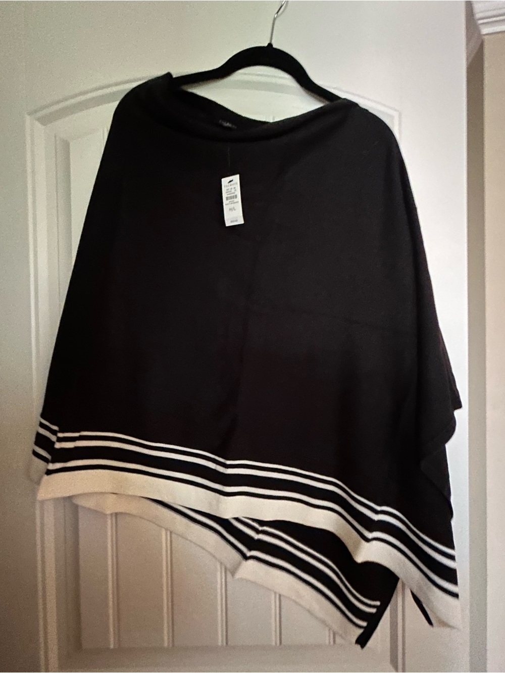 Talbots Black & Cream Striped Hem Women's Poncho Sweater